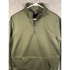 Solaris Mens Quarter Zip Fleece Lined Pullover Olive Green Large Kangaroo Pocket